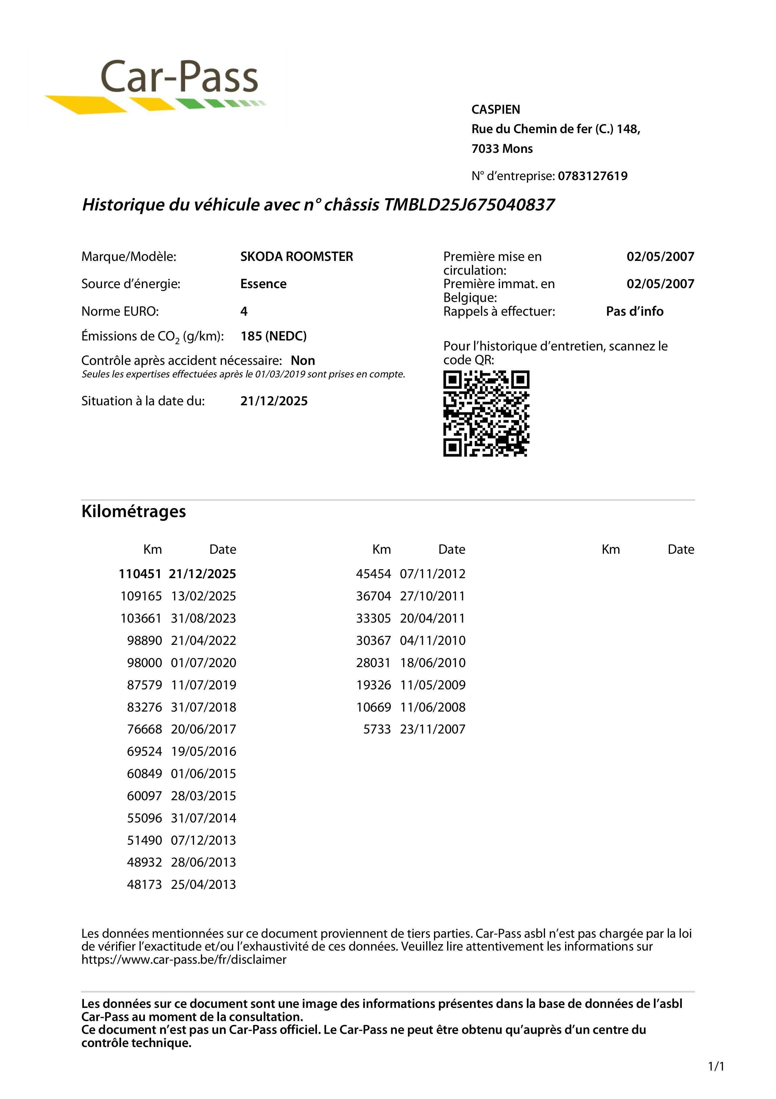 Skoda Roomster Roomster 1.6i Automatique DSG 110000km Ct ok
