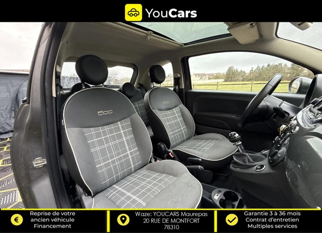 Fiat 500 LOUNGE III 1.2 Phase 3 S&S 69 CV ECRAN - TOIT PANO DISTRIB & REVISION OK RADAR DE RECUL