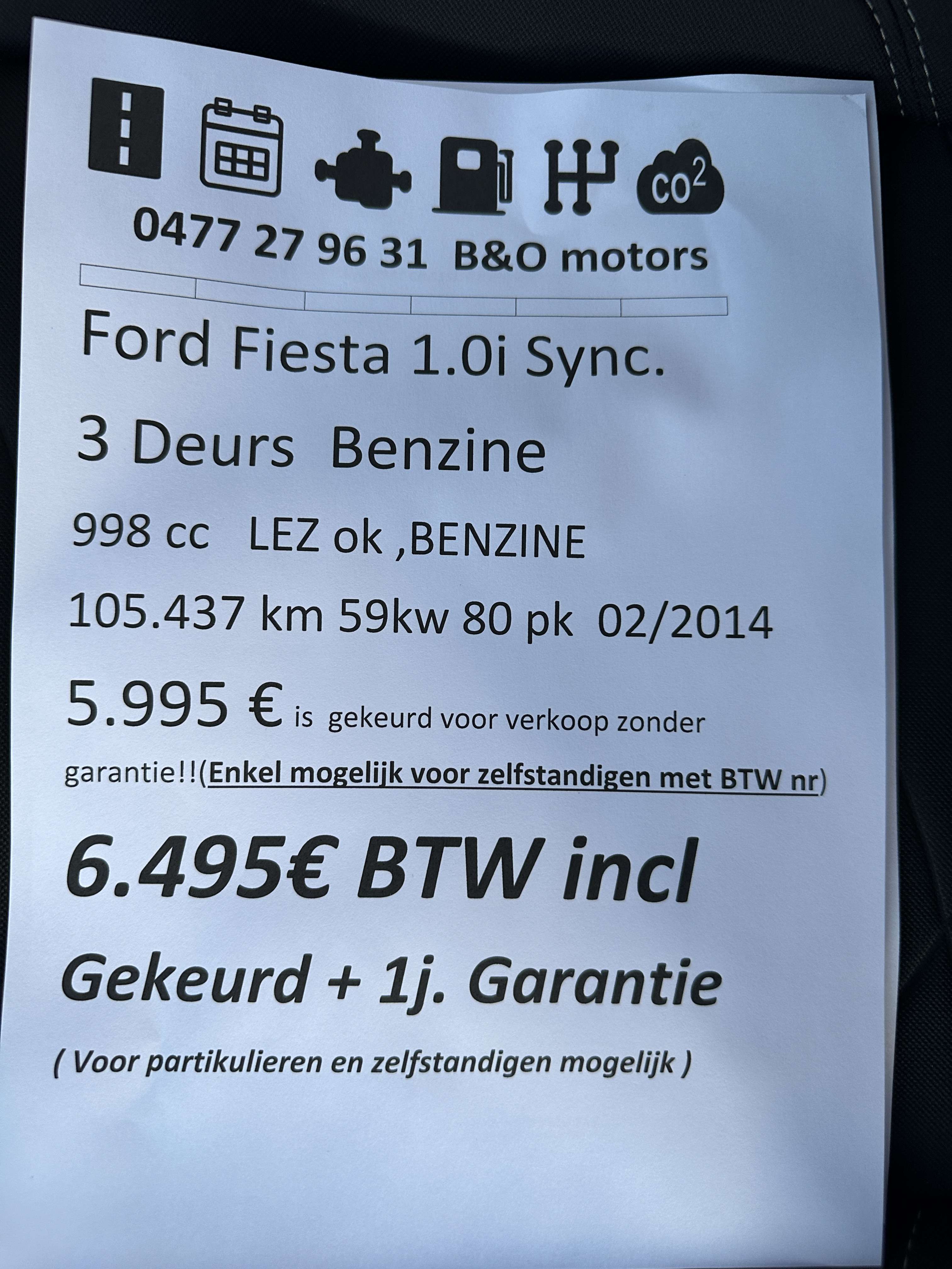 Ford Fiesta Fiesta 1.0i Sync Airco/Bleuth/Verw st/148Tax/55BIV