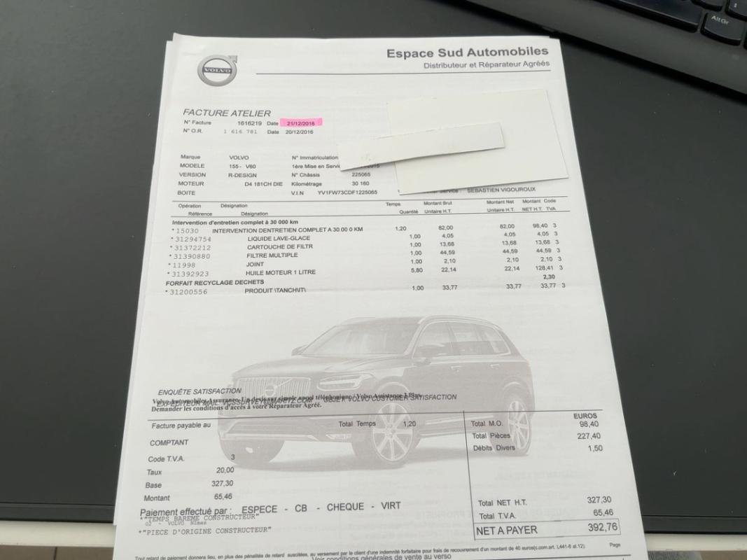 Volvo V60 D4 181 ch StopetStart R-Design Geartronic - 1ere Main Entretien Volvo