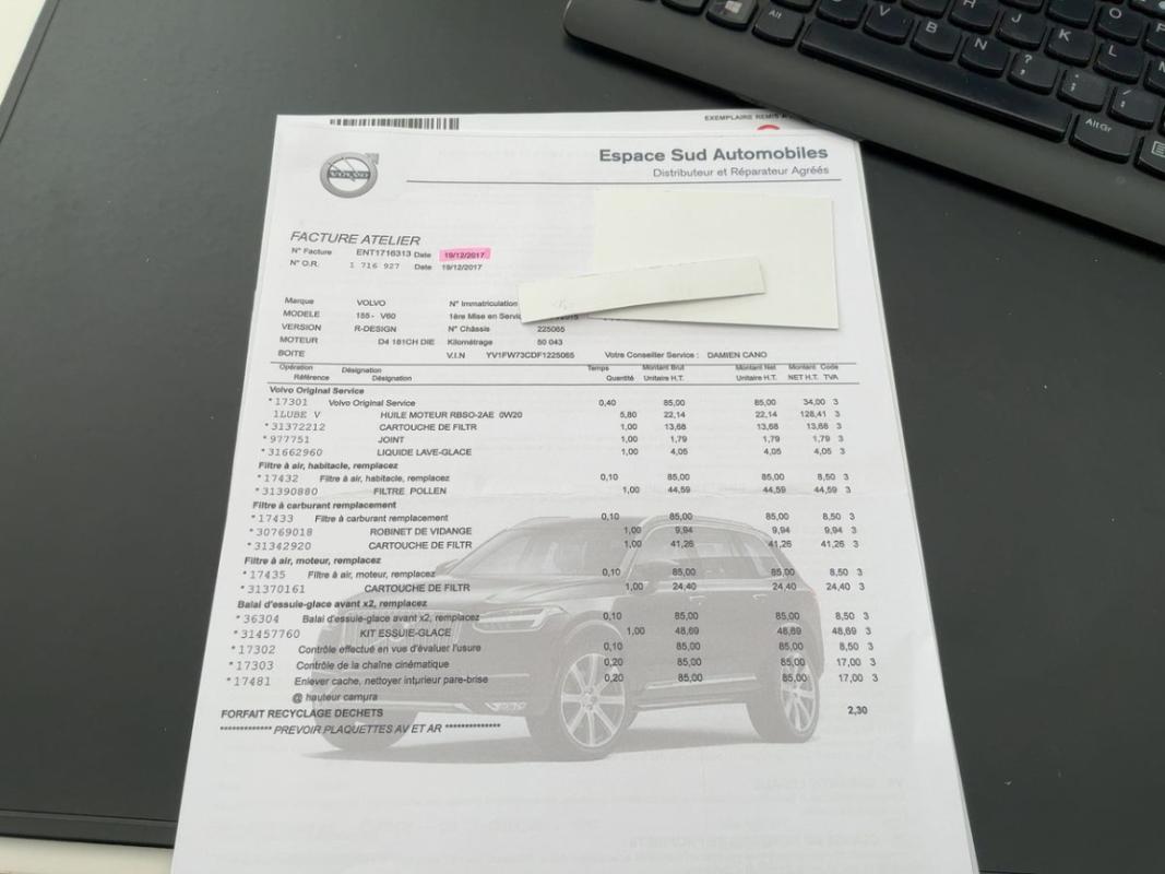 Volvo V60 D4 181 ch StopetStart R-Design Geartronic - 1ere Main Entretien Volvo