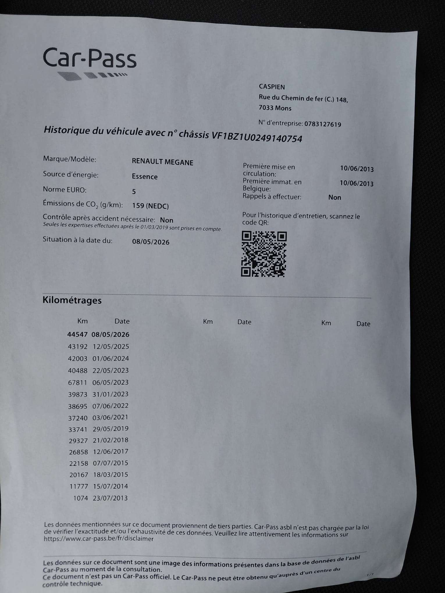 Renault Megane 1.6i essence 44.670km Clim Ct ok Garantie 1 an
