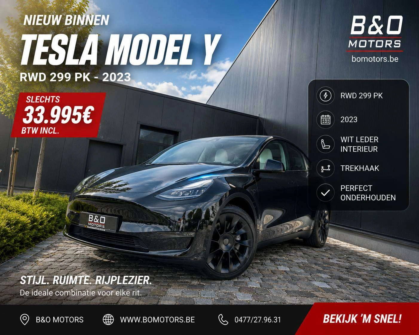 Tesla Model Y Model Y /WIT LEDER/TREKHAAK/20"ALU/28.095+BTW Tesla garantie tot 01/2031