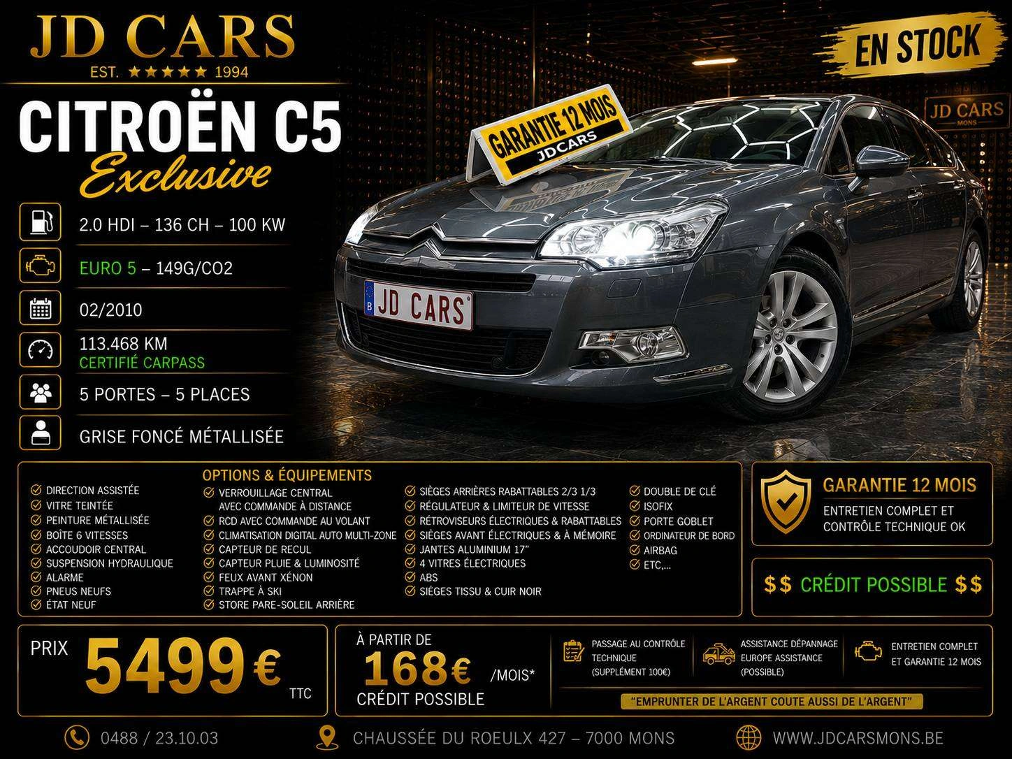 Citroen C5 C5 EXCLUSIVE 2.0 HDI 136 ‼️GARANTIE 1 AN CTOK‼️