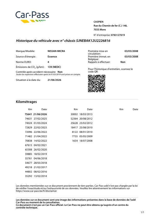 Nissan Micra 1.2i Clim 75.000 km Ct ok Garantie 1 an