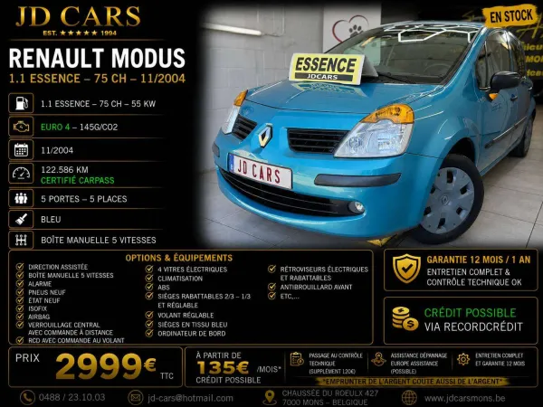 Renault Modus MODUS 1.2 ESSENCE 16V ‼️GARANTIE 1 AN CTOK.‼️