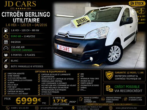 Citroen Berlingo BERLINGO UTILITAIRE 1.6 HDI 120 ‼️GARANTIE 1 AN CTOK‼️