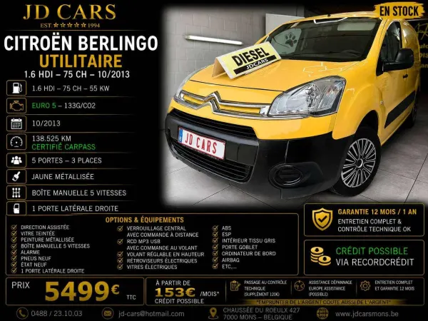 Citroen Berlingo 1.6 HDi 75 UTILITAIRE ‼️GARANTIE 1 AN CTOK‼️