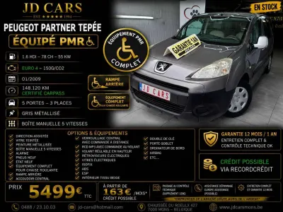 Peugeot Partner PARTNER TEPEE 1.6 HDI ‼️EQUIPEMENT PMR‼️GARANTIE 1 AN CTOK